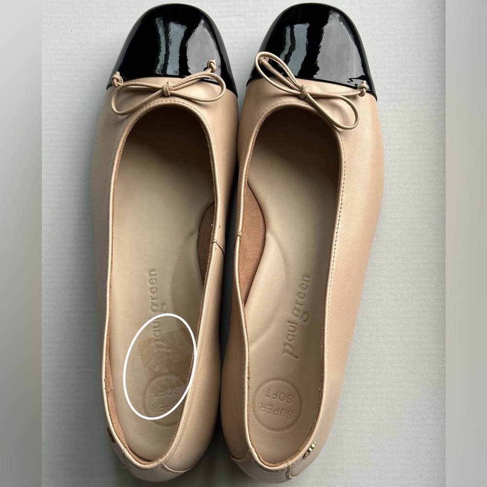 PAUL GREEN Beige & Black Cap-Toe Ballet Flats (Fits 9.5–10) - Picture 15 of 16
